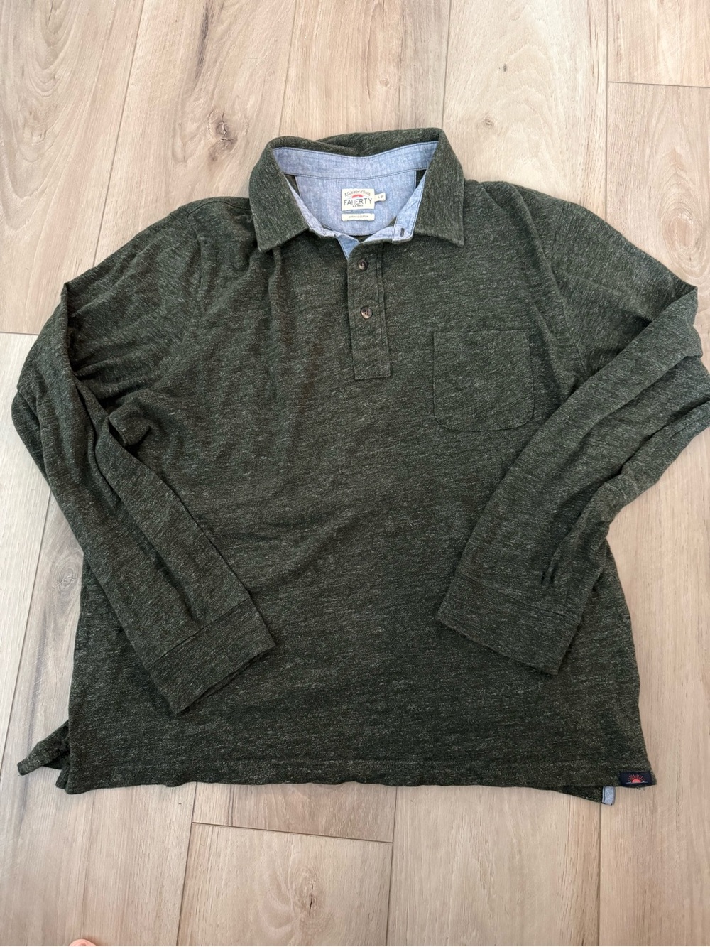 Faherty Luxe Heather Long Sleeve Polo Organic Cotton Men’s Large